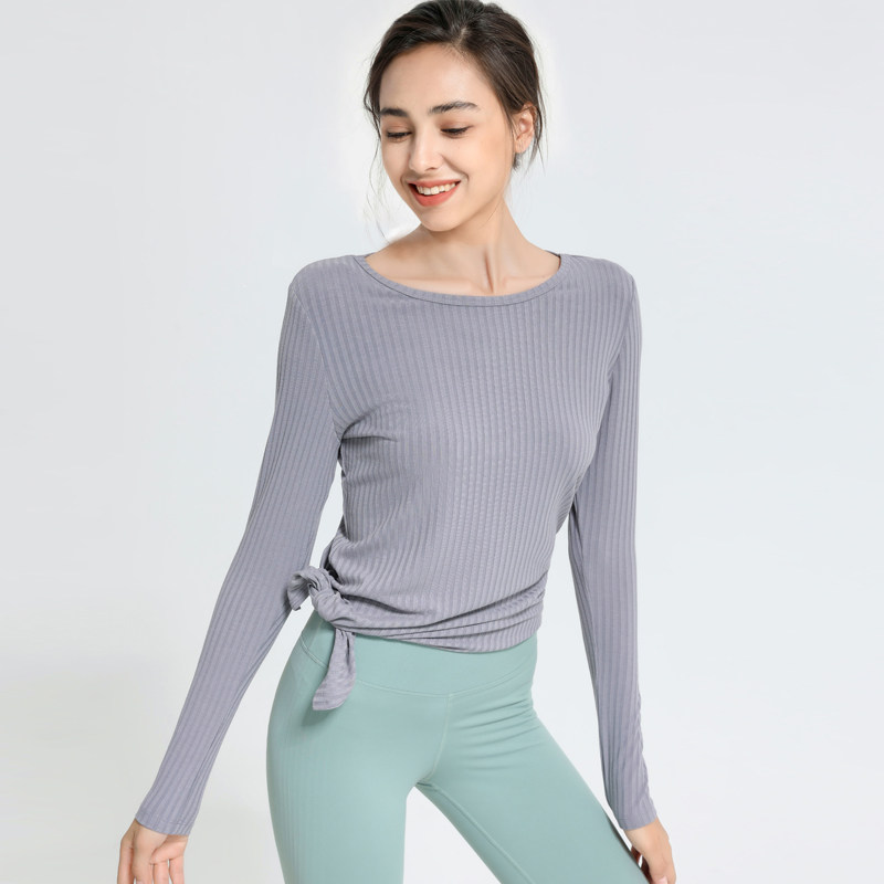 LULU same style yoga clothes long-sleeved women's irregular straps self-cultivation quick-drying sports fitness top Pilates clothes