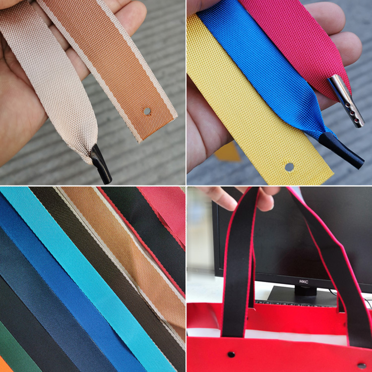Imitation Nylon Dense Weave Flat Wide Webbing with Perforated Rivets, Metal Iron Head, Plastic Buckle, High-End Handbag Gift Carrying Strap