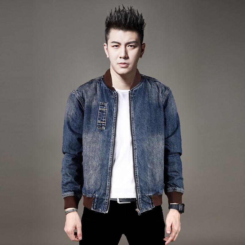 2026 Spring and Autumn New Vintage Motorcycle Denim Jacket Men's Stand Collar Zipper Casual Top Trendy Baseball Collar Coat