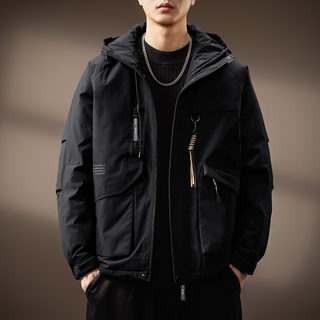 Hochwertige daunenjacke im amerikanischen retro-funktionsstil mit kapuze für herren, 2025 winter, neue lässige, lockere arbeitskleidungsjacke für herren