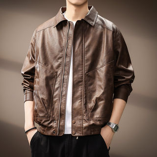 Hochwertige amerikanische retro-motorrad-lederjacke mit revers in kaffeefarbe für herren, 2025 herbst, lässige, vielseitige, lockere jacke