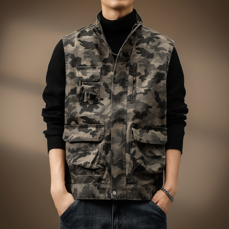 High-End American-Style Outdoor Camouflage Work Vest for Men, New Spring and Autumn Fishing Vest Jacket, Tough Guy Hunting Jacket