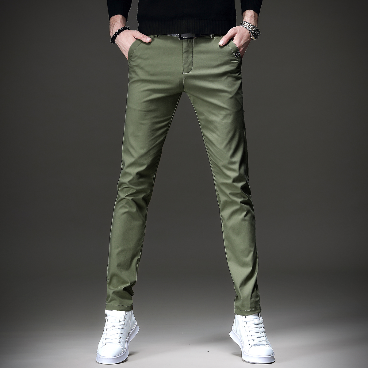 Precious spring and autumn high-end casual pants men practise small foot pants men and small straight light commercial pants