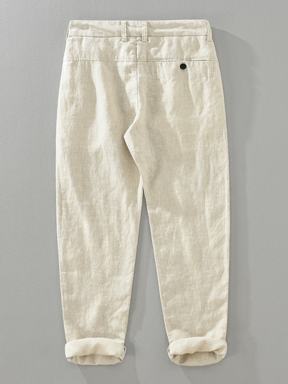 Japanese-Style High-End Yarn-Dyed Pure Linen Pants for Men, Thin, Breathable, Loose Straight-Leg Pants, Drapey Long Pants, Men's Casual Pants