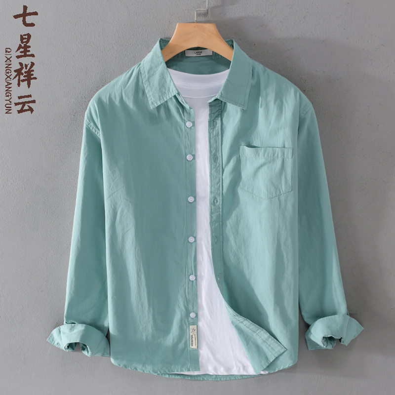 Thin Long-Sleeved Shirt for Men, Spring and Summer, Loose Casual Pure Cotton Versatile Shirt Jacket, High-Thread-Count All-Cotton Shirt Top