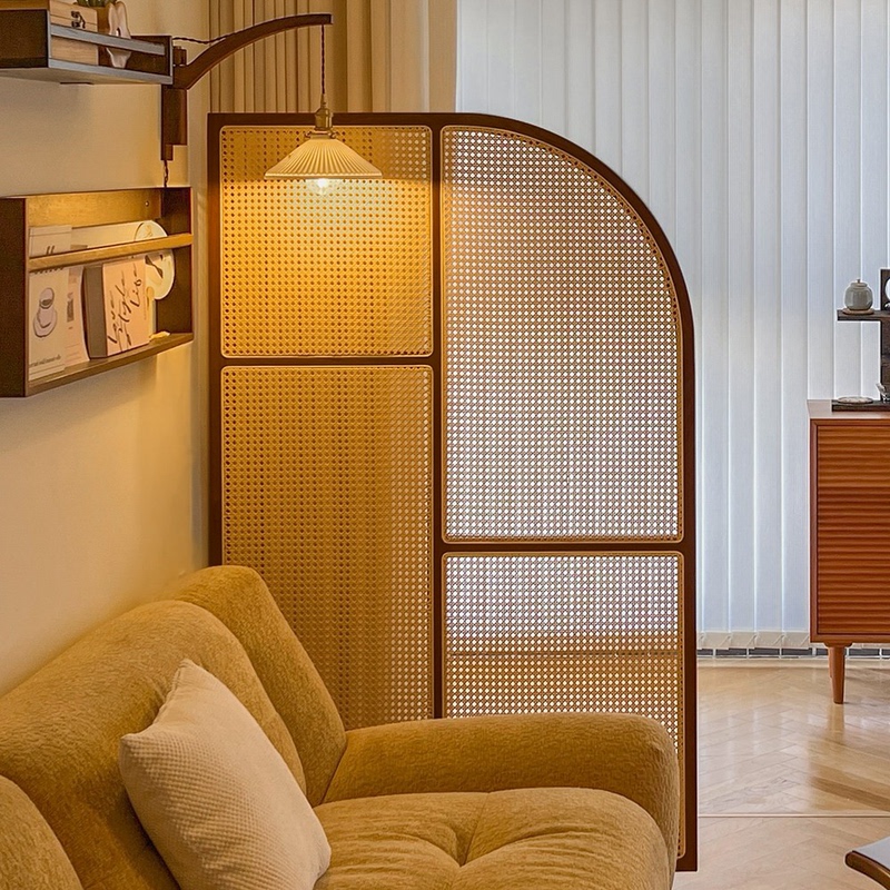 New Japanese-Style Folding Screen Partition for Entryway, Movable Living Room Divider, Sofa Screen, Balcony, Bedroom, Small Rattan Woven Partition Wall