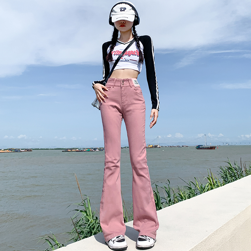Flared Jeans for Women, 2023 Autumn New Style, Dirty Pink, High-Waisted, Dopamine Slimming, Wide-Leg, Bootcut Pants