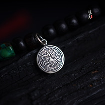 Tibetan sterling silver carved auspicious animal face pattern tag hanging ornaments Tibetan toys and toys bracelet clip side hanging