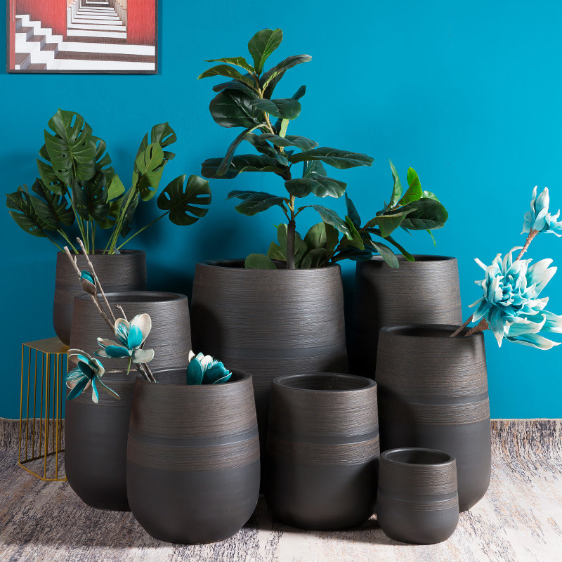 Jingdezhen Nordic Wind Flowerpots Ceramic Large Bellied Basin Living-room Balcony Villa hotel Outdoor Seed Trees Pendulum