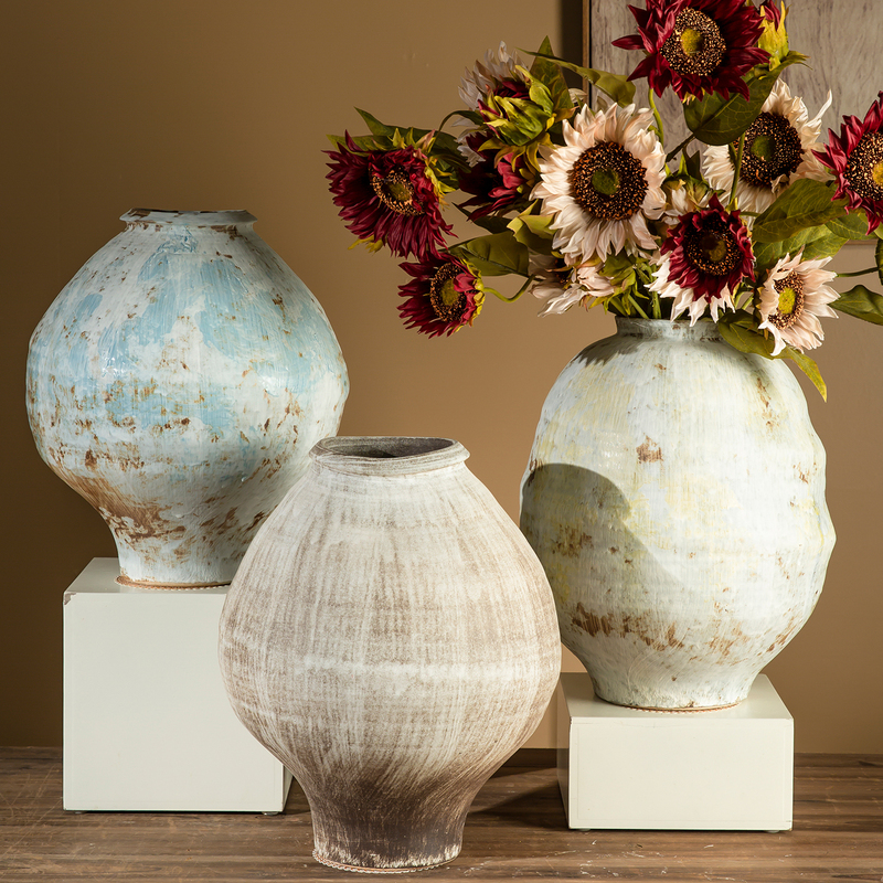 Jingdezhen Vintage Glazed Ceramic Vase Wabi-Sabi Style Rustic Pottery Old-Style Pottery Jar Living Room Dried Flower Arrangement Decoration