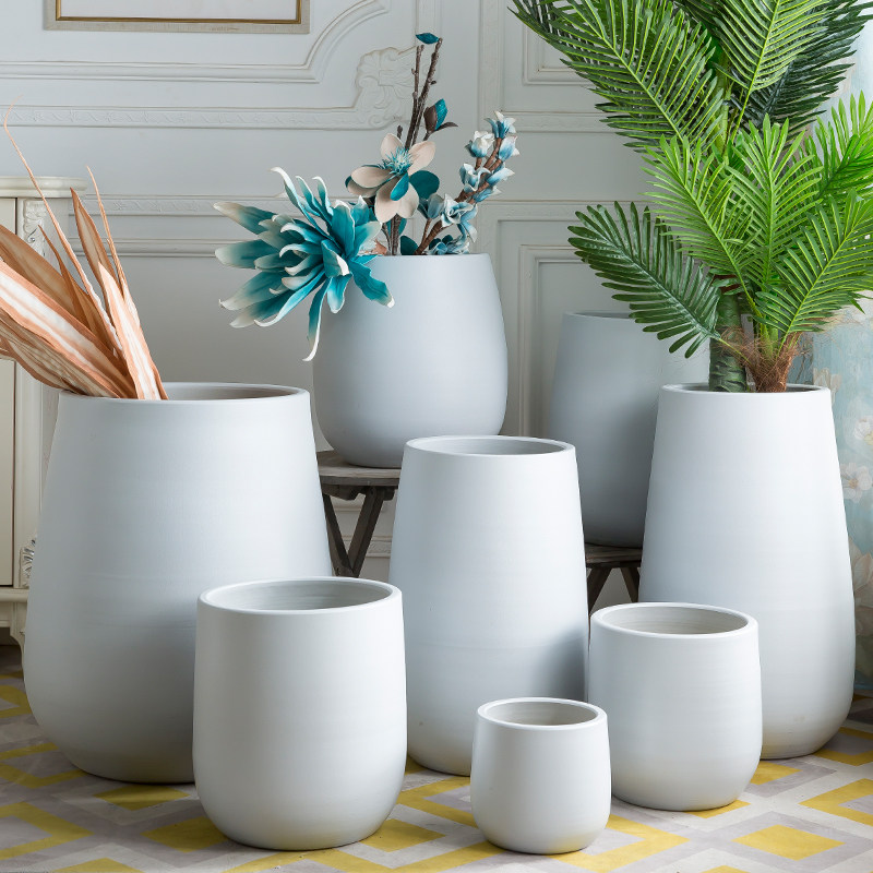 Nordic Style Ground Floor Ceramic Flowerpots Black & White Modern Balcony Decorated Living Room Courtyard Hotel Green Plant Big Swing Piece