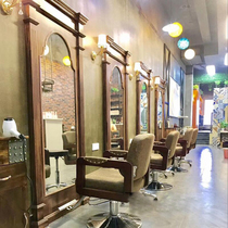 High-end retro solid wood hair salon mirror table single-sided floor-to-ceiling wall hair cutting mirror Tide shop Chinese hair salon barber mirror