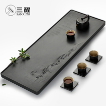 Natural black gold stone tea tray Simple stone tea sea size tea tray Chinese household living room modern tea table