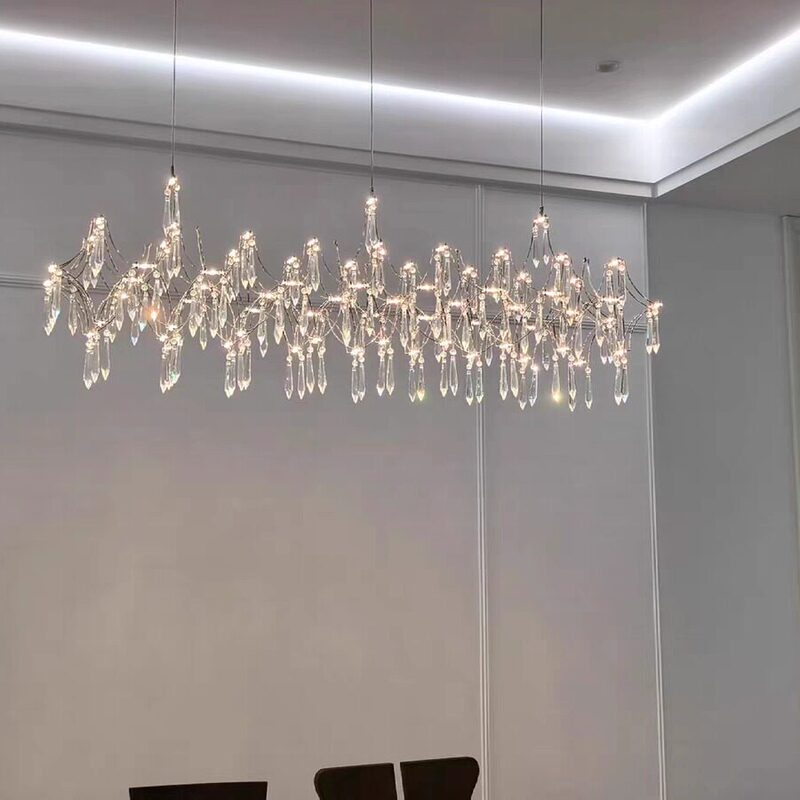 French-Style Light Luxury Crystal Chandelier, Firefly Chandelier for Dining Table, High-End Homestay Bar Counter Linear Chandelier