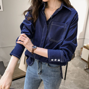 Shirt women's design sense niche spring and autumn new Korean version large size loose long-sleeved retro Hong Kong-style shirt bottoming shirt