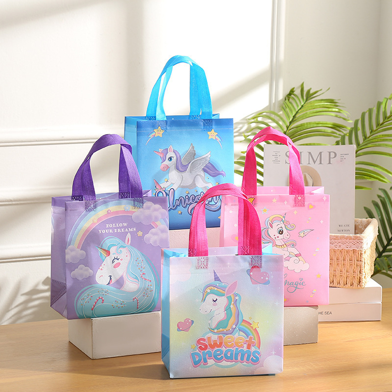 Cute Unicorn Themed Printed Tote Bag, Non-Woven Bag, Waterproof Shopping Bag, Kidsren's Gift Packaging Bag