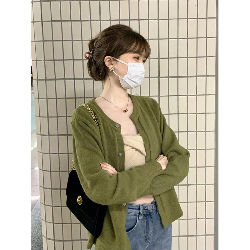 Spring and Autumn Tops with a Gentle and Elegant Green Chanel-Style Knit Cardigan, Niche Retro Sweater Jacket for Women