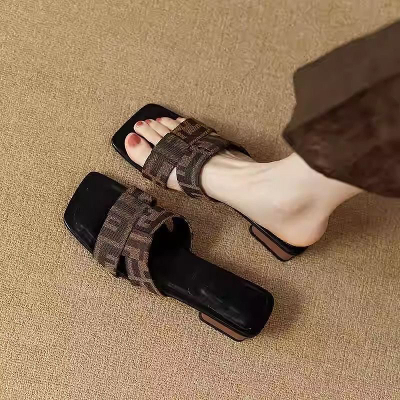 Brand Genuine Leather Square-Toe Open-Toe Sandals for Outdoor Wear, Versatile 2026 Summer New Style Fish Mouth Woven Strap Sandals for Women