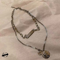 2021 New Portrait choker ins cold wind double layer titanium steel necklace female ins hip hop