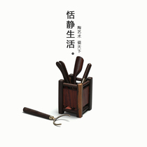 Ebony tea ceremony six gentlemen set solid wood kung fu tea set tea accessories combination Tea Needle spoon cup holder maintenance pot pen