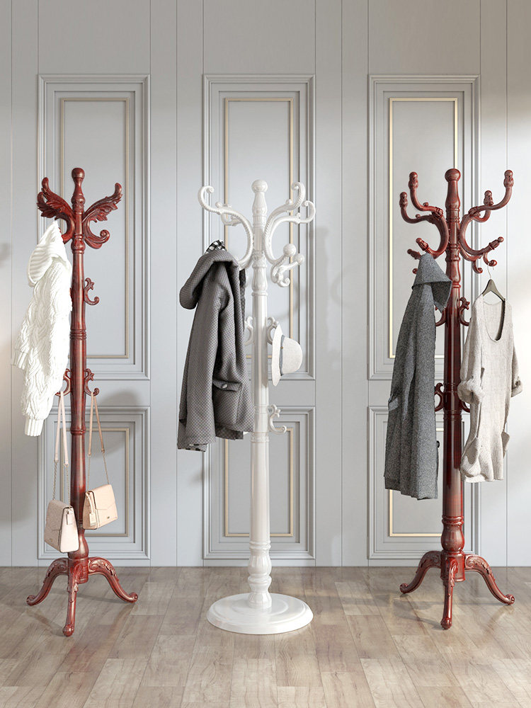 Xinjiang European-style solid wood clothes and hat racks land on the floor in the home bedroom multi-functional simple hanging clothes shelf