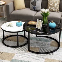 Xinjiang round coffee table tempered glass imitation marble surface tea table simple Nordic living room small tea table table