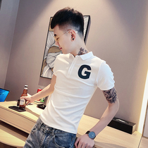 Summer lapel short sleeve T-shirt men Korean version of self-cultivation social spirit guy half sleeve reflective polo shirt Net red body shirt