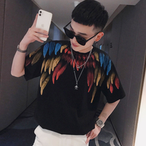 Mens short-sleeved T-shirt 2021 new trend casual loose half-sleeve summer black print T-shirt clothes