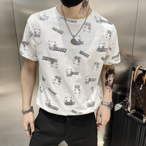 ins Super fire cotton short sleeve T-shirt men Korean trend casual round neck half sleeve Net red summer simple print shirt
