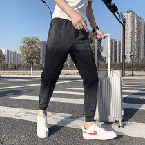 Korean version of the trend leg jeans mens spring and autumn Net Red Tide brand color color gradient slim small feet black casual trousers