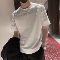 Youth summer loose hot drill short sleeve mens ins trend explosion half sleeve 2021 new casual Joker top