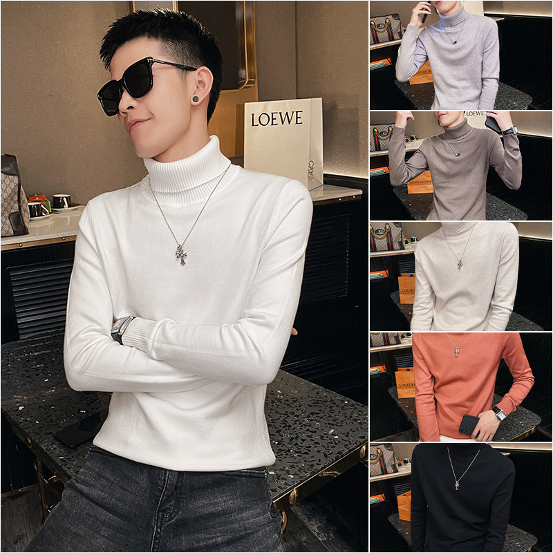 Turtleneck sweater men autumn and winter 2020 New thick warm solid color interior knit sweater men long sleeve base shirt