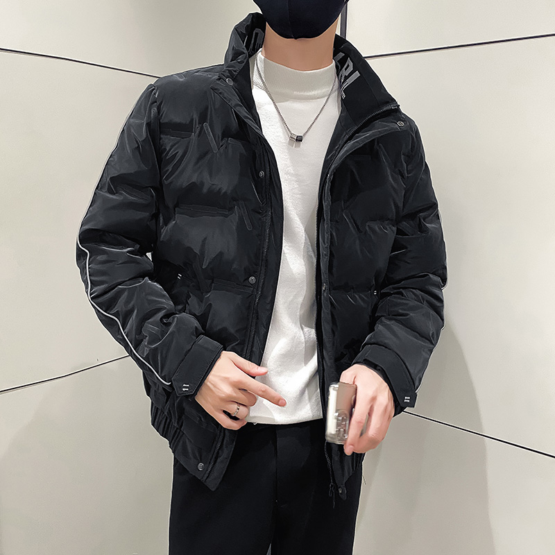 Black cotton-padded jacket men's winter warm cotton coat 2021 new trendy brand handsome Joker cotton clothes men's clothing trend
