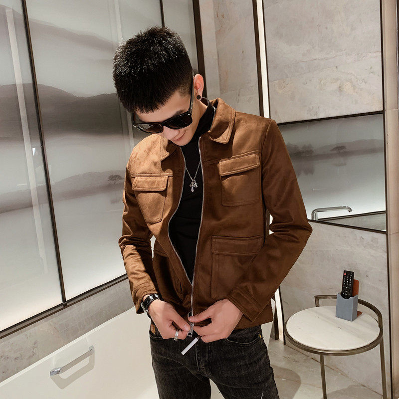 2021 new autumn and winter deerskin retro jacket men's Korean version of slim handsome Joker winter coat