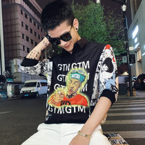 Net Red Tide brand short sleeve shirt men Korean version of the trend of personality fashion wild ruffian handsome summer half sleeve coat clothing