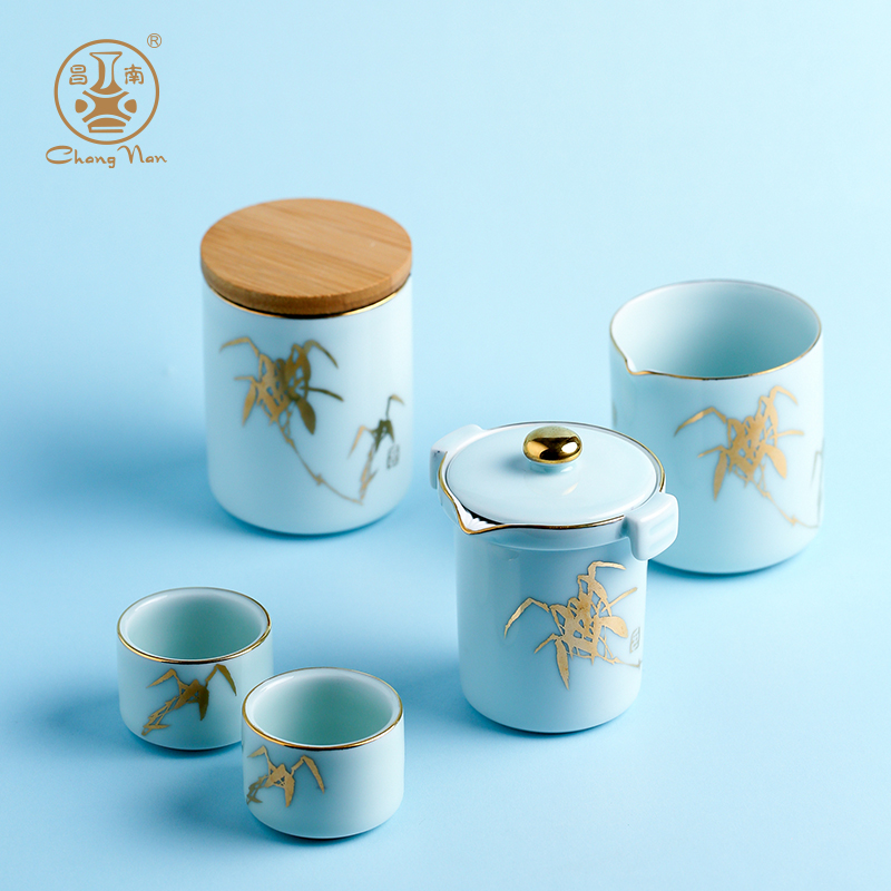 Chang south traditional hand made of jingdezhen ceramics business jade bamboo wind portable travel fair keller set of kung fu tea cups