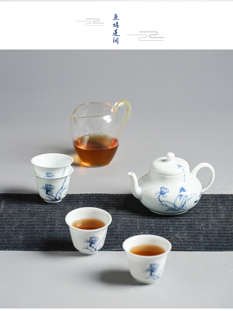 Blue and white landscape prosperous south ceramics hand - made a pot of four cups a gift fair keller delicate jingdezhen tea set