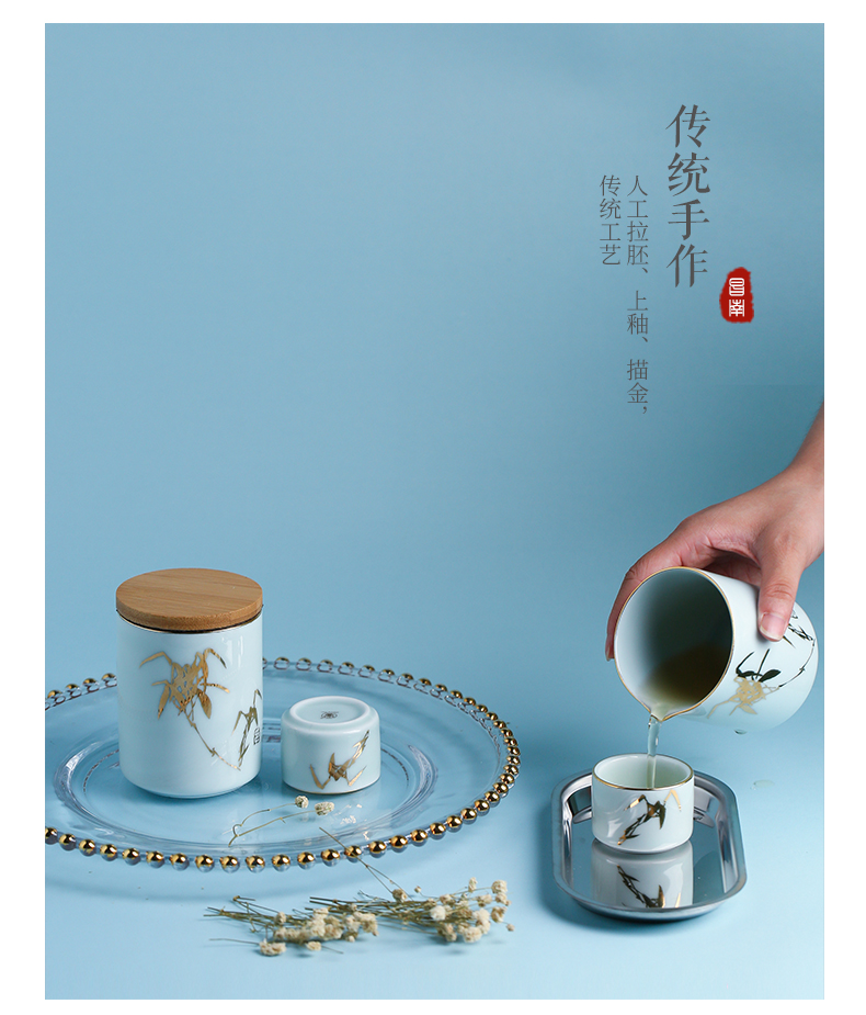 Chang south traditional hand made of jingdezhen ceramics business jade bamboo wind portable travel fair keller set of kung fu tea cups