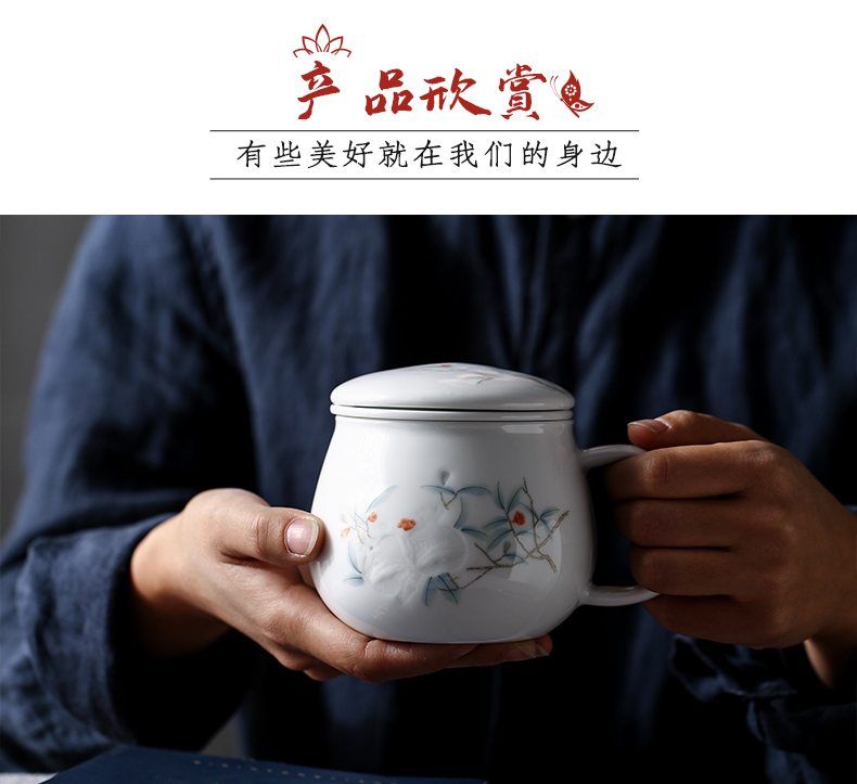 Prosperous south new color and exquisite many children blessed with cover with ceramic filter large capacity, high - end gifts apple ceramic cups