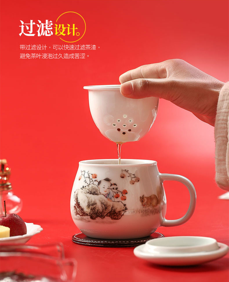 Chang south rat ceramic zodiac cup 2020 shadow is green, start gas chunhui kaiyun cup cup with cover tea separation