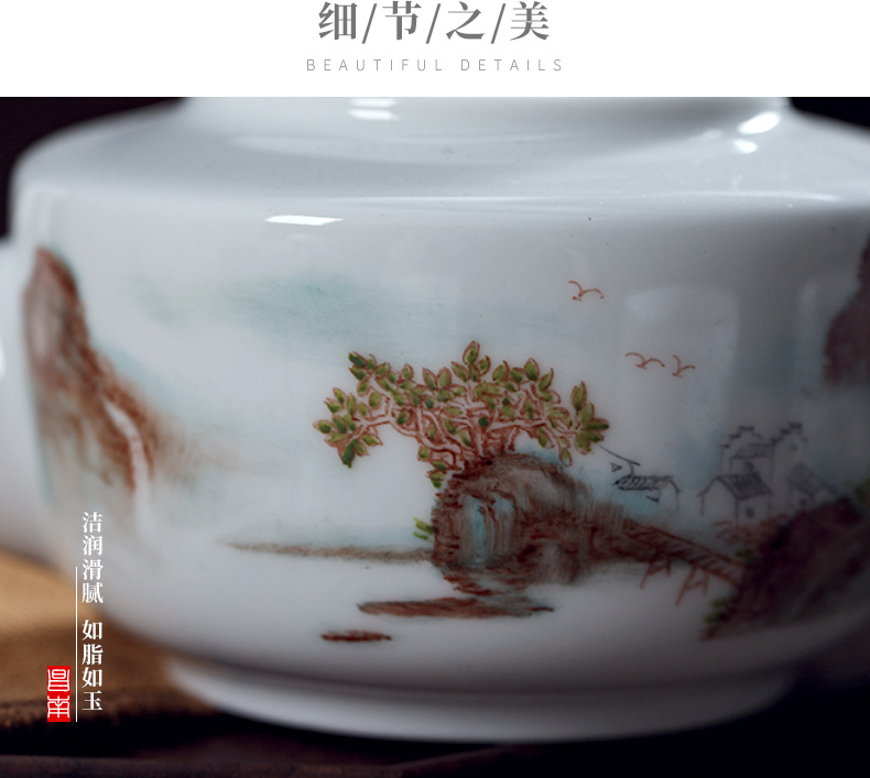 Chang south ceramic white porcelain hand - made paint landscape Yin Lin, 8 sets of kung fu tea set of jingdezhen ceramic teapot tea