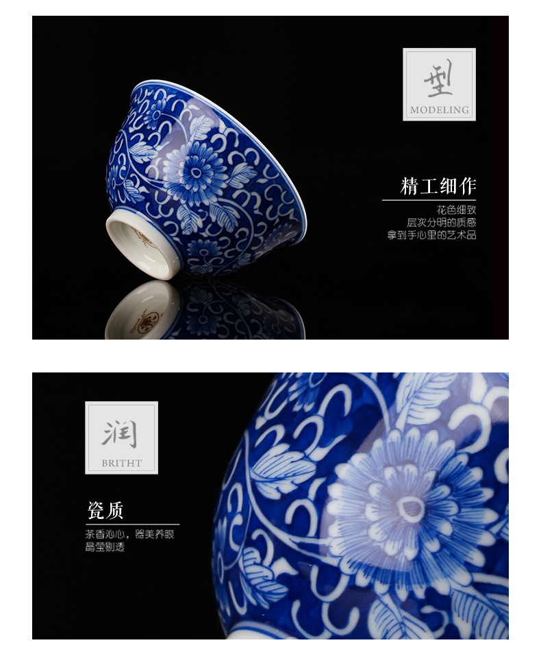 Chang south single CPU personal master sample tea cup hand - made teacup to use ceramics jingdezhen blue and white large kung fu tea set