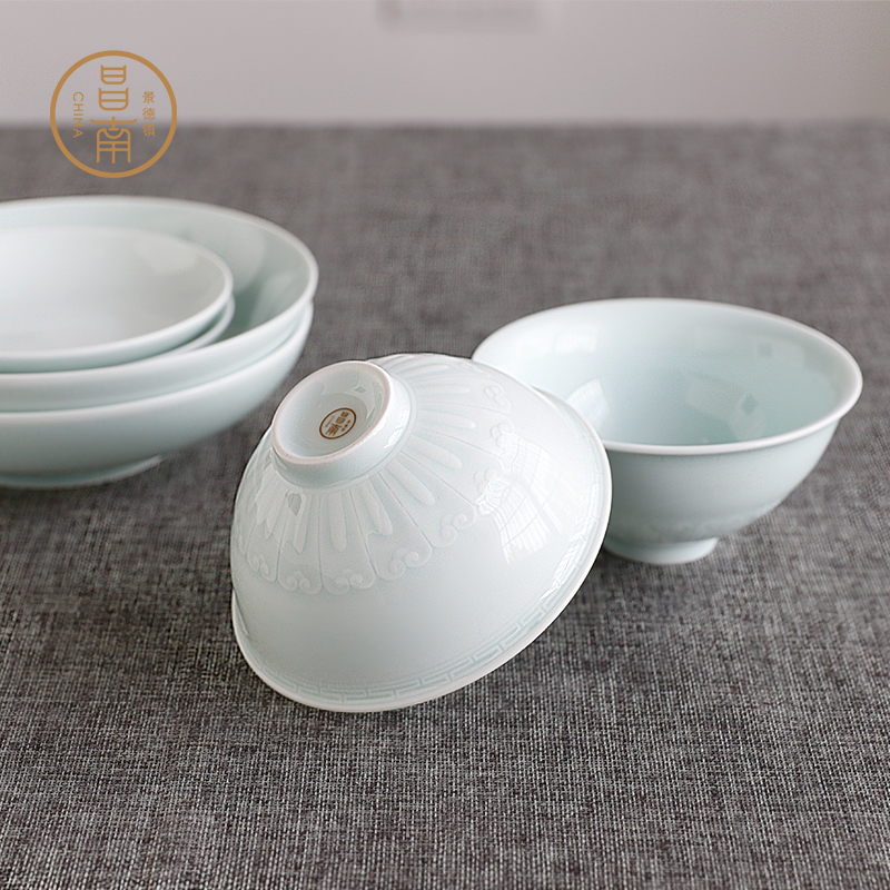 Prosperous southern dishes suit jingdezhen shadow blue its household of Chinese style bowl dish plate heat insulation ceramic dishes pure color