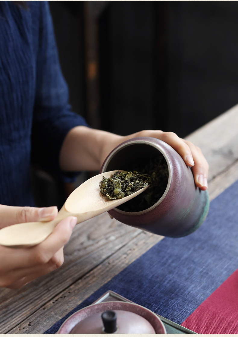Plain film caddy fixings ceramic Japanese household seal pot variable moisture restoring ancient ways of tea warehouse storage tanks super
