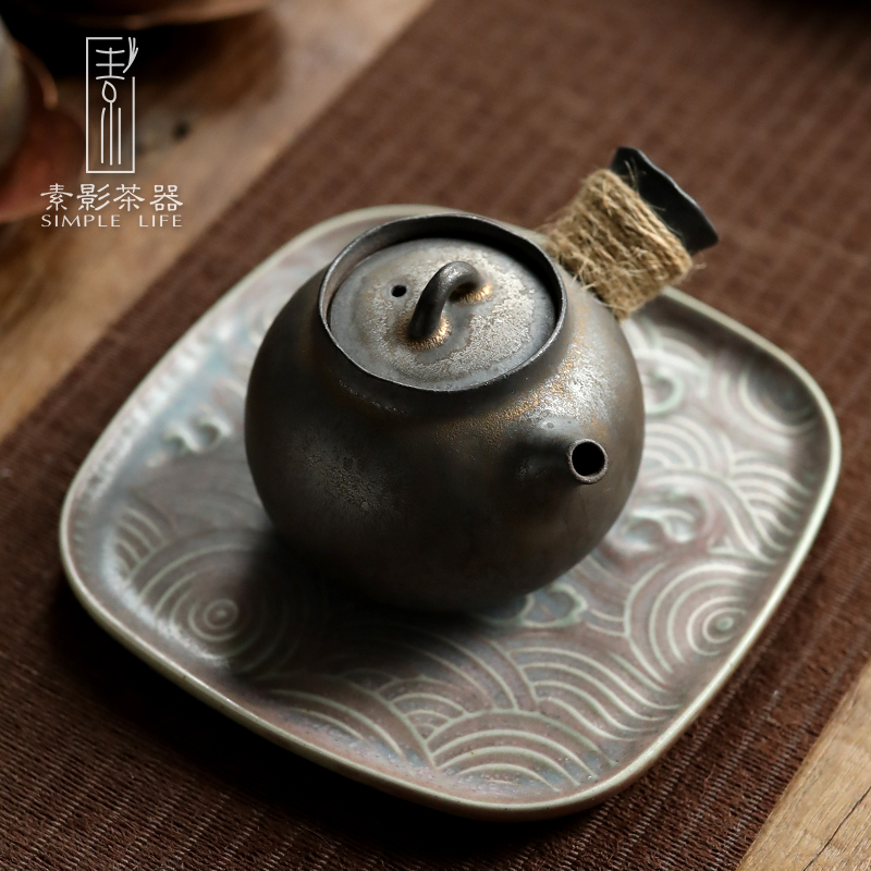 Ceramic element shadow manual fine gold glaze iron teapot glazed pottery pot side put the pot of kung fu tea teapot tea pot