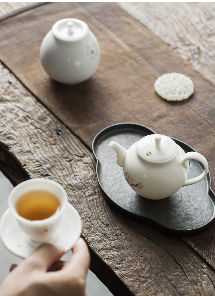 Plain film dehua white porcelain pot of Japanese contracted in hand making tea, kungfu tea set single pot miles peach blossom put the teapot