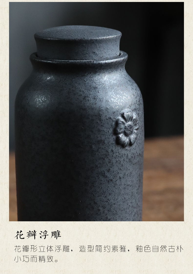 Plain film of ink dye caddy fixings puer tea warehouse glaze ceramic tea pot storage tanks blackstone small seal pot