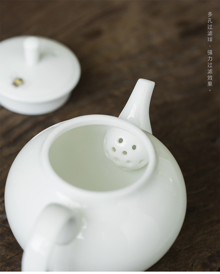 Plain film dehua white porcelain pot of Japanese contracted in hand making tea, kungfu tea set single pot miles peach blossom put the teapot