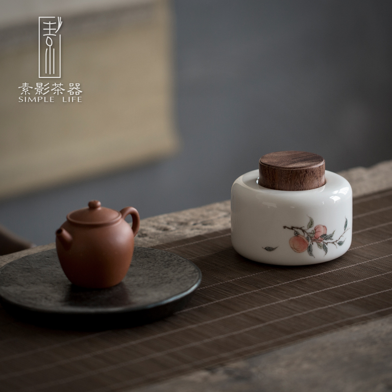 Plain film hand - made persimmon receives small caddy fixings creative tea warehouse household ceramic seal pot portable storage tanks