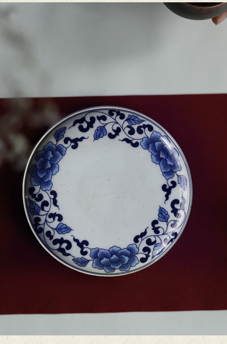 Element shadow tray of blue and white porcelain ceramic tea tray was contracted tea sea round saucer household pot bearing large fruit bowl dessert plate